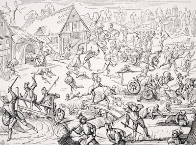 A Village Pillaged by Soldiers, copy of a woodcut from Hamelmann